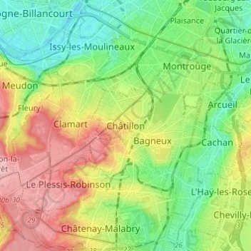 Mappa topografica Châtillon, altitudine, rilievo