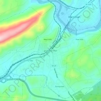Mappa topografica South Harriman, altitudine, rilievo
