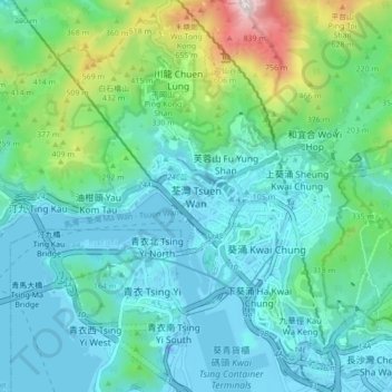 Mappa topografica 荃灣, altitudine, rilievo