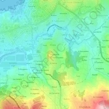 Mappa topografica A Galindra, altitudine, rilievo
