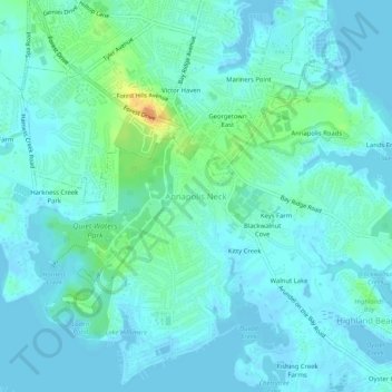 Mappa topografica Annapolis Neck, altitudine, rilievo