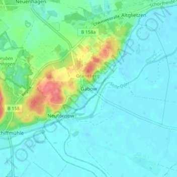 Mappa topografica Gabow, altitudine, rilievo