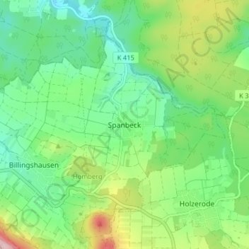 Mappa topografica Spanbeck, altitudine, rilievo