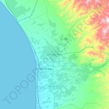 Mappa topografica Chincha Alta, altitudine, rilievo