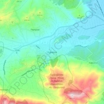Mappa topografica Livadia, altitudine, rilievo