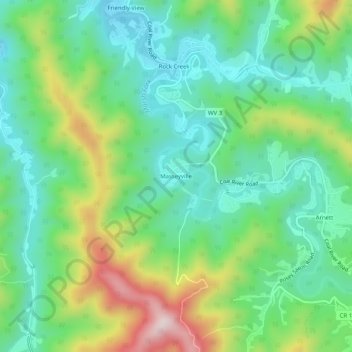 Mappa topografica Masseyville, altitudine, rilievo