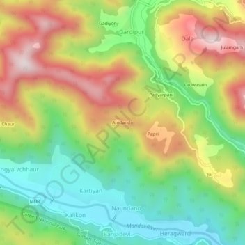 Mappa topografica Amdanda, altitudine, rilievo