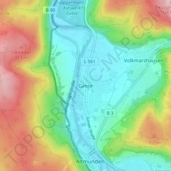 Mappa topografica Gimte, altitudine, rilievo