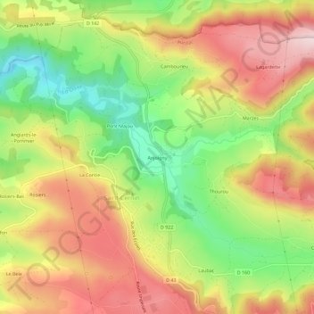 Mappa topografica Anjoigny, altitudine, rilievo