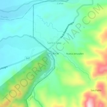 Mappa topografica Dos Bocas, altitudine, rilievo