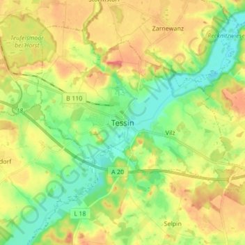 Mappa topografica Tessin, altitudine, rilievo