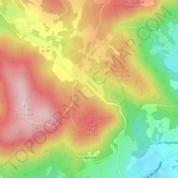 Mappa topografica Mallety, altitudine, rilievo