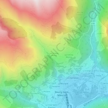 Mappa topografica Les Échines Dessus, altitudine, rilievo