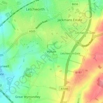 Mappa topografica Willian, altitudine, rilievo