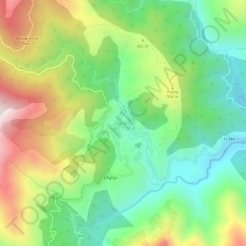 Mappa topografica Ghisoni, altitudine, rilievo