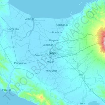 Mappa topografica Naga, altitudine, rilievo