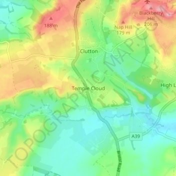 Mappa topografica Temple Cloud, altitudine, rilievo