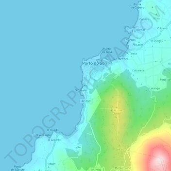 Mappa topografica Xío, altitudine, rilievo