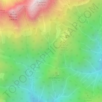 Mappa topografica Pale Grase, altitudine, rilievo