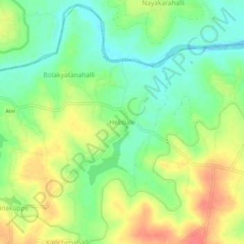 Mappa topografica Hebbale, altitudine, rilievo
