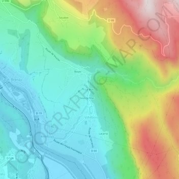 Mappa topografica Le Mas, altitudine, rilievo