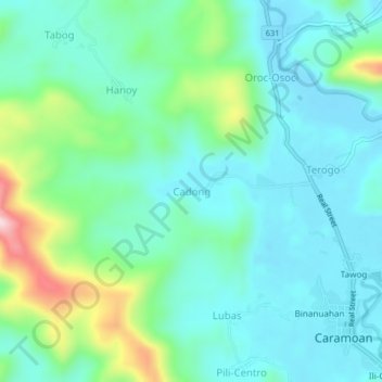 Mappa topografica Cadong, altitudine, rilievo