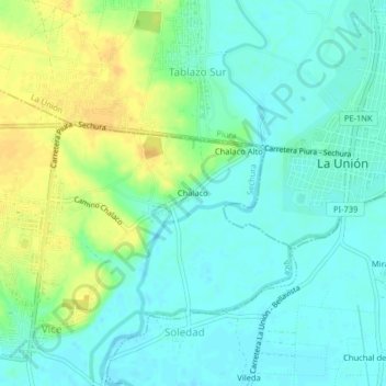 Mappa topografica Chalaco, altitudine, rilievo