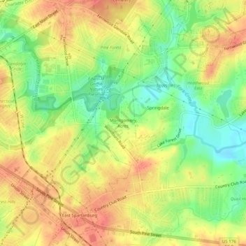 Mappa topografica Montgomery Acres, altitudine, rilievo