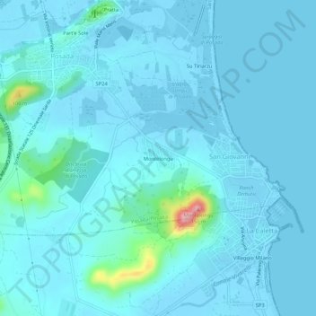 Mappa topografica Montelongu, altitudine, rilievo