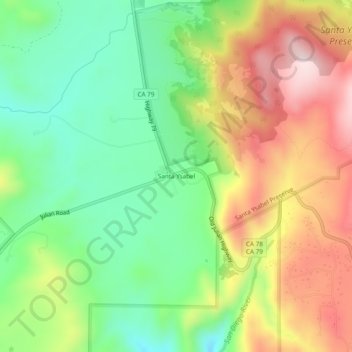 Mappa topografica Santa Ysabel, altitudine, rilievo
