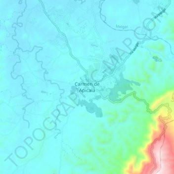 Mappa topografica Carmen de Apicalá, altitudine, rilievo
