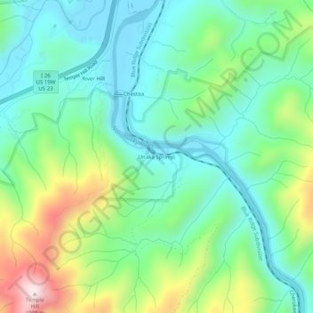 Mappa topografica Unaka Springs, altitudine, rilievo