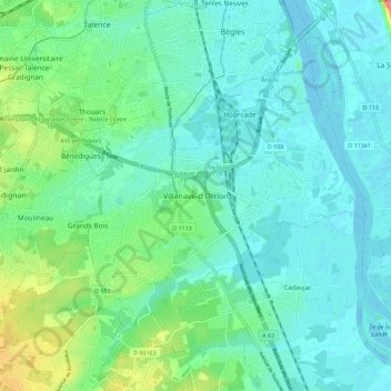 Mappa topografica Villenave-d'Ornon, altitudine, rilievo