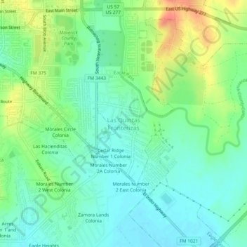 Mappa topografica Las Quintas Fronterizas, altitudine, rilievo