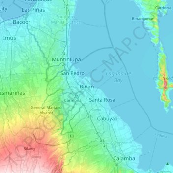 Mappa topografica Biñan, altitudine, rilievo