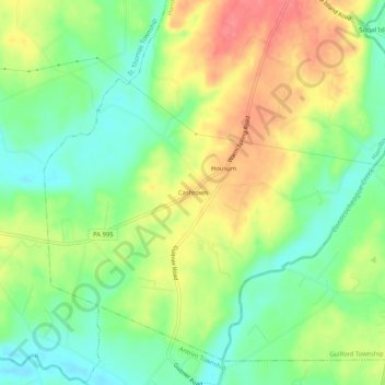 Mappa topografica Cashtown, altitudine, rilievo