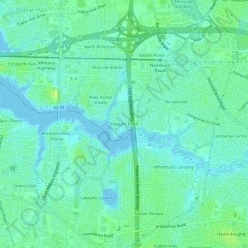 Mappa topografica Pleasant Point, altitudine, rilievo