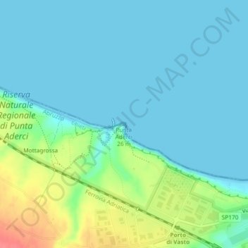 Mappa topografica Punta Aderci, altitudine, rilievo