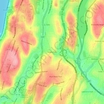 Mappa topografica Nepperhan, altitudine, rilievo