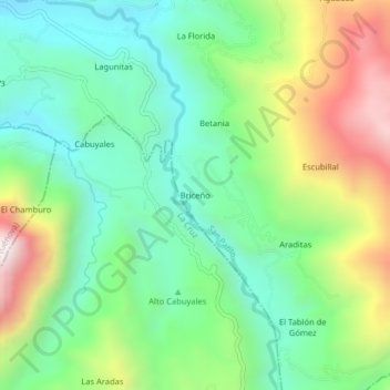Mappa topografica Briceño, altitudine, rilievo