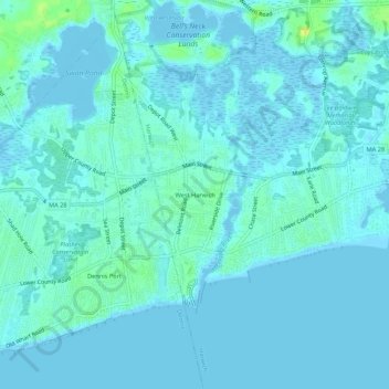 Mappa topografica West Harwich, altitudine, rilievo