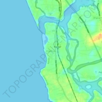 Mappa topografica Elathur, altitudine, rilievo