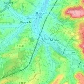 Mappa topografica Scheppach, altitudine, rilievo