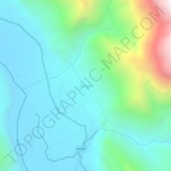 Mappa topografica Zangla, altitudine, rilievo