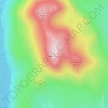 Mappa topografica Slieve Binnian, altitudine, rilievo