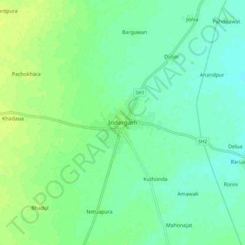 Mappa topografica Indergarh, altitudine, rilievo