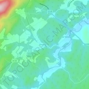 Mappa topografica Gravel Springs, altitudine, rilievo