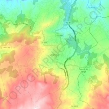 Mappa topografica Celanova, altitudine, rilievo