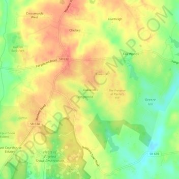 Mappa topografica Oaklands, altitudine, rilievo