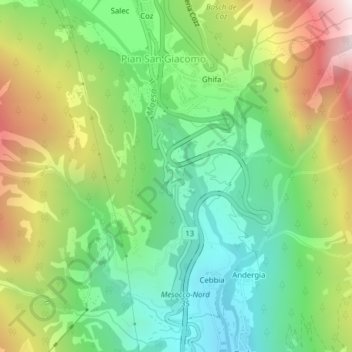 Mappa topografica Nanin, altitudine, rilievo
